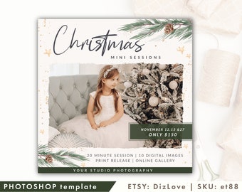 Plantilla de mini sesión navideña, minis navideños, plantilla de mini sesión navideña, tablero de marketing navideño, para fotógrafos, ET88 CM11