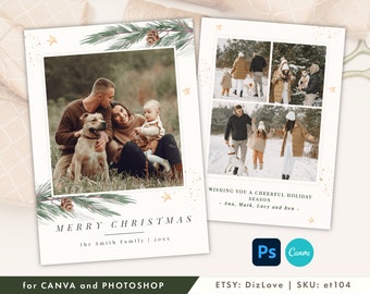 Holiday Card Template  with photo, canva/photoshop card template,printable photo card for photographers, Christmas card template, et104 cm11
