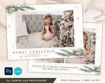 Christmas Card Template  with photo, canva/photoshop card template, printable photo card for photographers,Happy Holiday card, et103 cm11