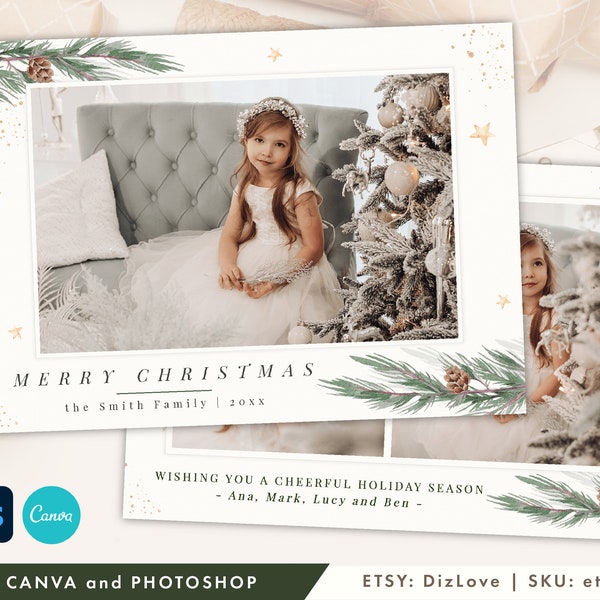 Christmas Card Template  with photo, canva/photoshop card template, printable photo card for photographers,Happy Holiday card, et103 cm11