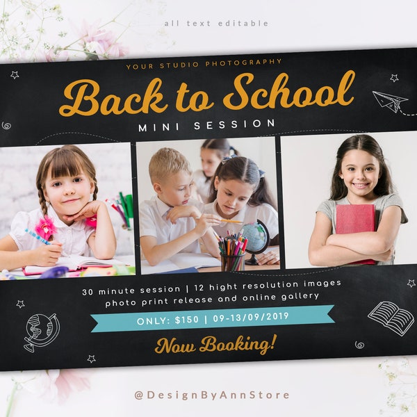 Back to School Mini Session Template, Photoshop template, Graduation  session, Senior session, Kids, marketing templates for photographers