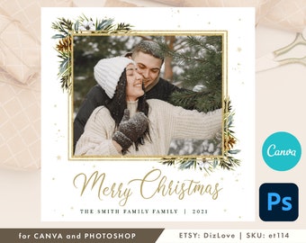 Instragram square Christmas Card Template 5x5, square photo card, canva/photoshop card template, square Holiday card template , et114 cm03
