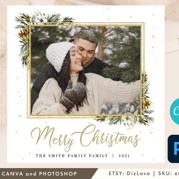 Instragram square Christmas Card Template 5x5, square photo card, canva/photoshop card template, square Holiday card template , et114 cm03