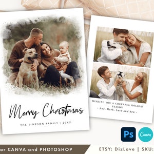 CANVA e PHOTOSHOP Cartolina di Natale con modello fotografico, modello di biglietto di auguri stampabile, modello di biglietto di Natale minimalista, ET102