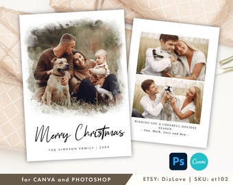 CANVA and PHOTOSHOP Christmas Card with Photo Template, printable  Holiday card template, minimalist christmas cards template, ET102