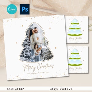 PHOTOSHOP/CANVA square Christmas Tree Collage Card Template, instagram christmas collage template, instagram DIY holiday card, et147