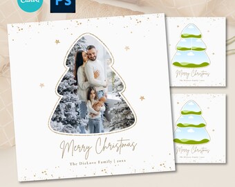 Christmas Tree Photo Collage Card Template, DIY Canva Photoshop (Digital Download)