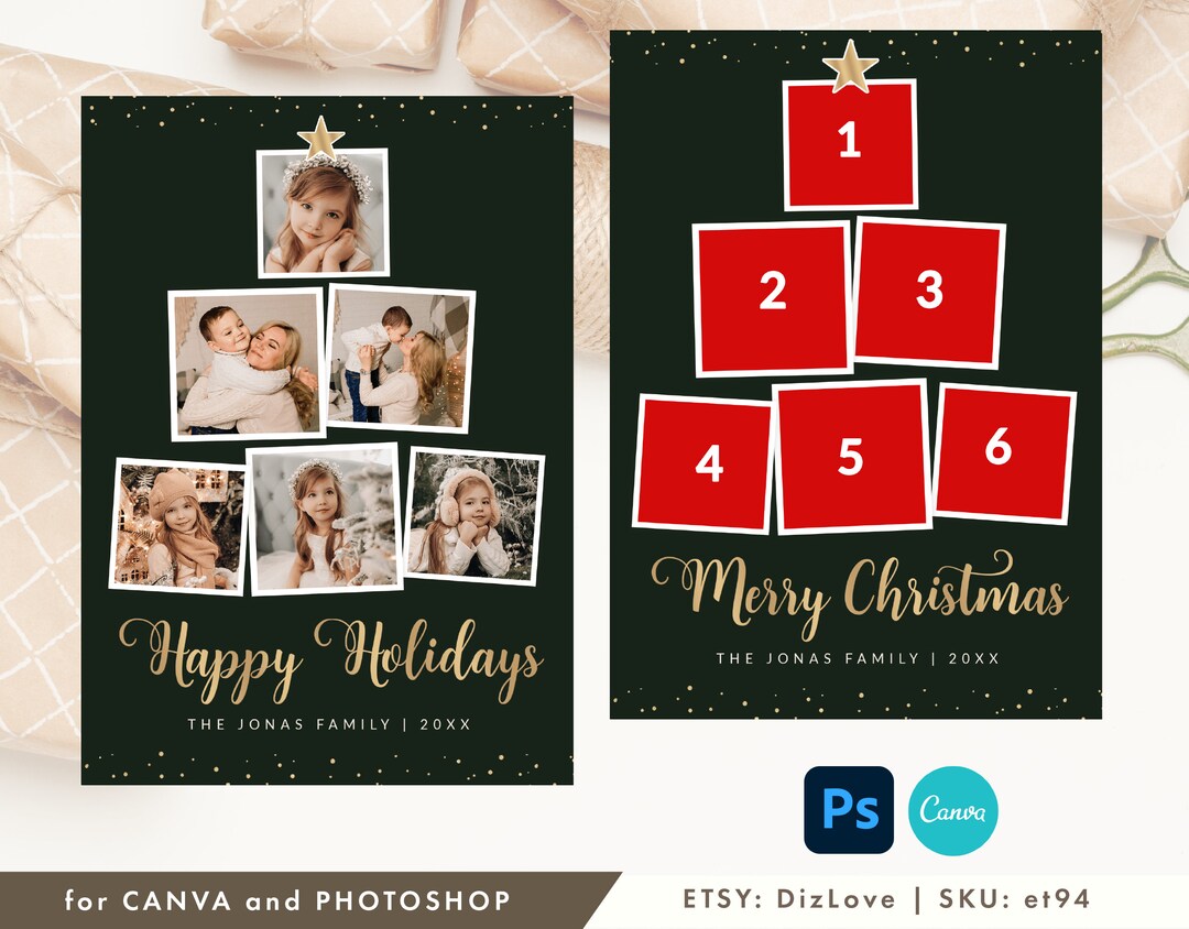 Christmas Tree Collage Template, Elegant Christmas Card Template