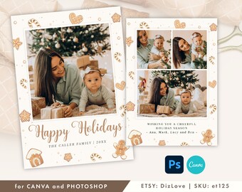 Gingerbread Holiday Card Template, canva/photoshop card template, vertical template, DIY christmas card, Merry Christmas card, et125 cm13