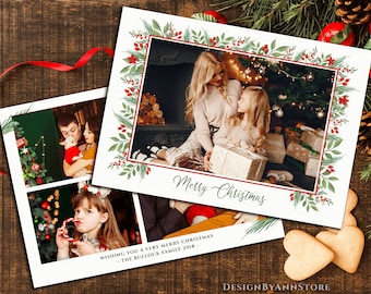 Plantilla de tarjeta de Navidad de PHOTOSHOP para fotógrafos, tarjeta de foto de Navidad, plantilla de tarjeta de acuarela de Navidad, plantilla de tarjeta de vacaciones, KS03