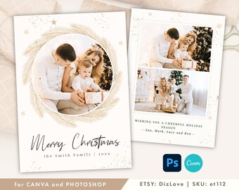 CANVA / Photoshop gold Christmas Card Template 5x7,DIY Holiday card template for photographers, Holiday christmas card template,et112 cm08