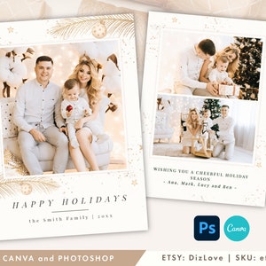 CANVA / Photoshop gold Christmas Card Template 5x7,DIY Holiday card template for photographers, Vertical christmas card template,et111 cm08