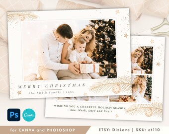 CANVA and Photoshop Christmas Card Template 5x7, DIY photo card template, Holiday card template for photographers,Happy Holidays, et110 cm08