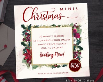 Holiday Mini Session Template without photo, Christmas Minis, Christmas Mini Template,Christmas Marketing Board, for photographers CM02 ET09