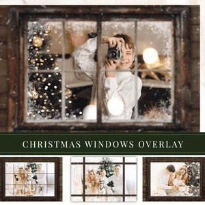 Weihnachtsfenster Foto Overlay Vorlage, PNG, Photoshop, Weihnachtskarten Vorlage, für Fotografen, Schnee Overlay, Magic Effect, Bundle et96