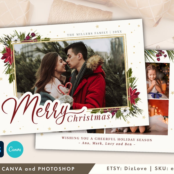 PHOTOSHOP/CANVA Christmas Card Template 5x7, photo card, merry christmas card,mini session, Holiday card template,for photographrs ET57 CM02