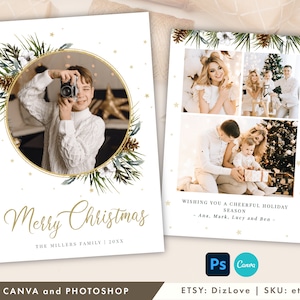 CANVA y PHOTOSHOP Plantilla de tarjeta de Navidad 5x7, plantilla de tarjeta fotográfica, plantilla de tarjeta Happy Holiday, editar en línea, CM03 ET100