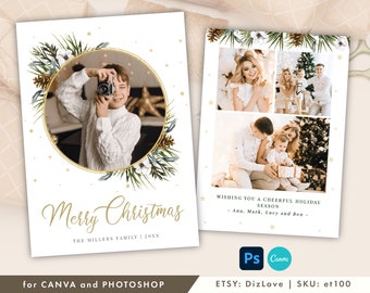 CANVA and PHOTOSHOP Christmas Card Template 5x7, photocard template, Happy Holiday card template,  edit online,  CM03 ET100
