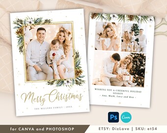 CANVA en PHOTOSHOP kerstkaartsjabloon 5x7, fotokaartsjabloon, Happy Holiday-kaartsjabloon, voor fotografen CM03 ET54