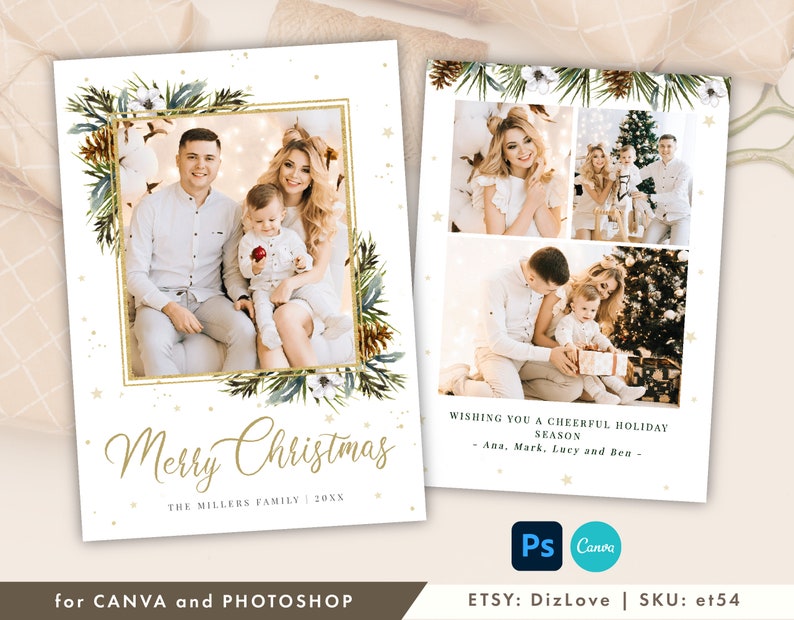 CANVA and PHOTOSHOP Christmas Card Template 5x7, photocard template, Happy Holiday card template,  for photographers CM03 ET54 