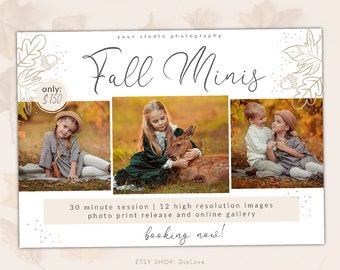Fall Minis Session Template,Autumn Minis template,  Fall Template, Mini Session Template, Autumn Session Photoshop Template fa01 et30