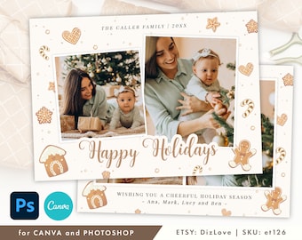 Gingerbread Christmas Card Template, canva/photoshop card template, horizontal card, DIY Holiday Card, Merry Christmas card, et126 cm13