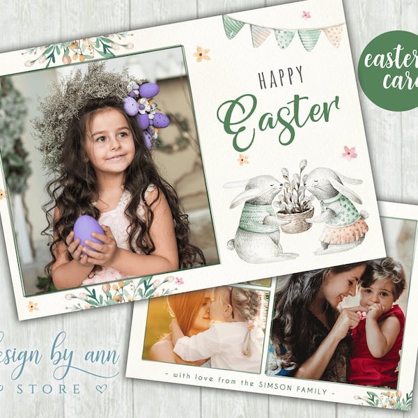 Easter Card Template for Photographers, Hello Spring Card template for photoshop, watercolor card template, 5x7 tempalte, photocard template