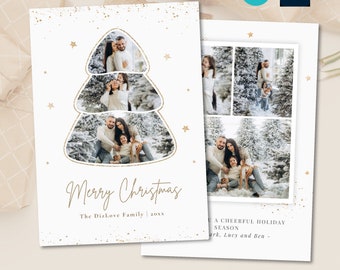 Christmas Tree Photo Collage Card Template, DIY Holiday Card (Photoshop, Canva)