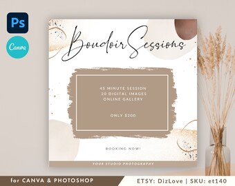 Modern Boudoir Mini Session Template without pictures, Canva/Photoshop, Beige Boudoir photography template, Boudoir Marketing, ET140 wm02