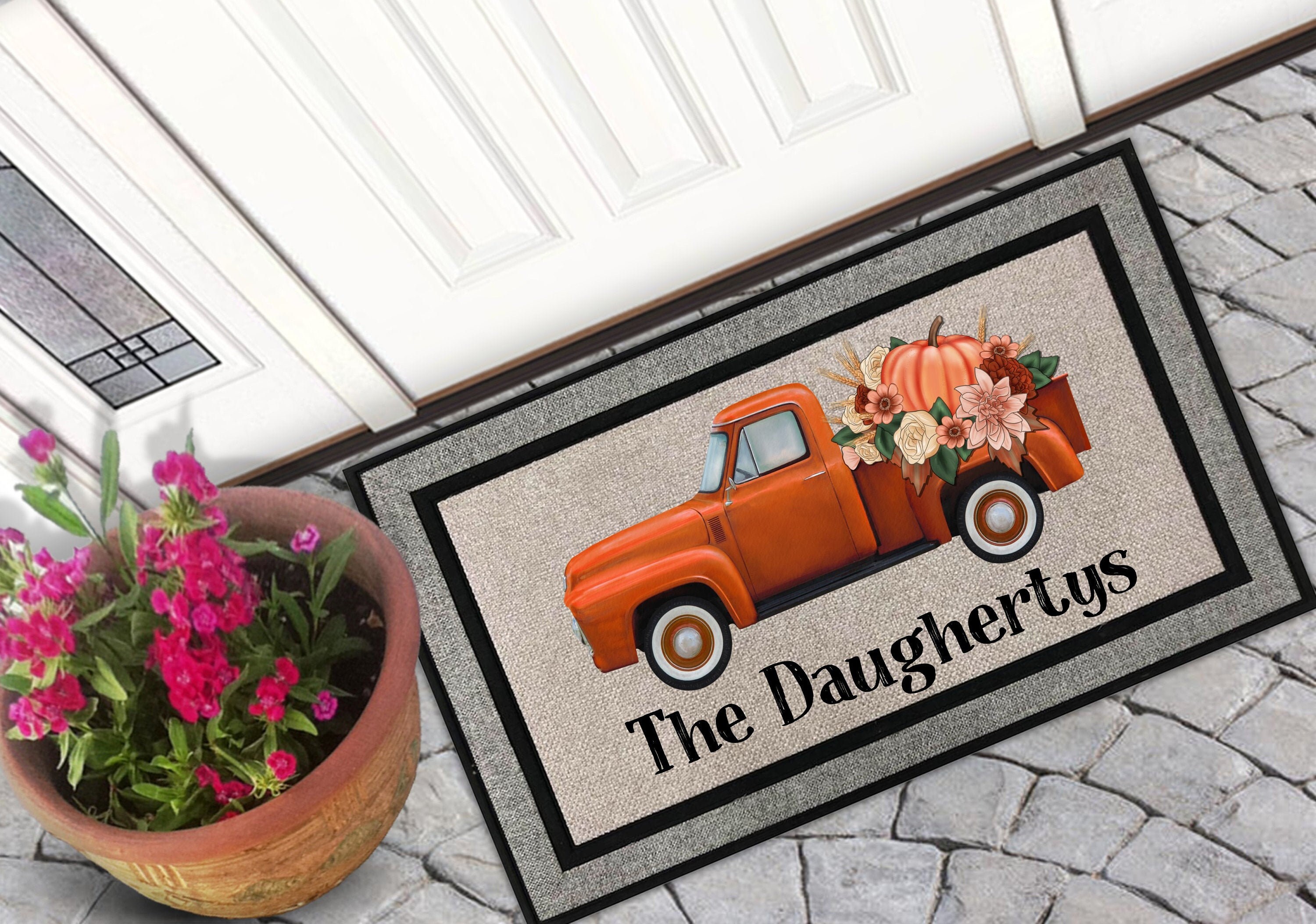 Fall Doormat Truck Doormat Fall Truck Monogram doormat with Etsy