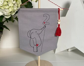 Wimpel * Banner * Flagge * Fahne * Tischdeko * Wanddeko * Geburtstag * Elefant * Tischständer (optional)