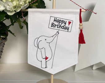 Wimpel * Banner * Flagge * Fahne * Tischdeko * Wanddeko * Geburtstag * Elefant * Tischständer (optional)