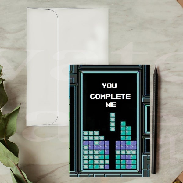 Tetris // You Complete Me // Funny Card // Nintendo Nostalgia Blank Card // Parody