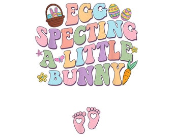 Retro Eggspecting Little Bunny Easter Pregnancy Announcement Digital PNG