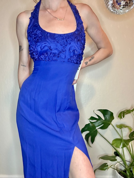 Vintage 90s Y2K royal blue corset gown