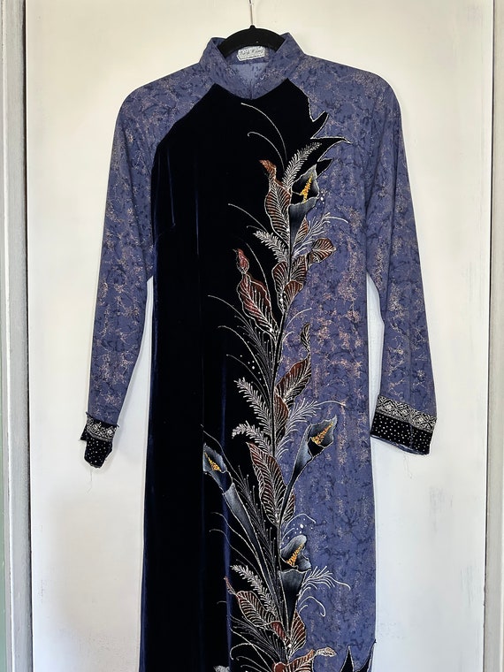 Vintage Mandarin Collar Silk and Glitter Gown