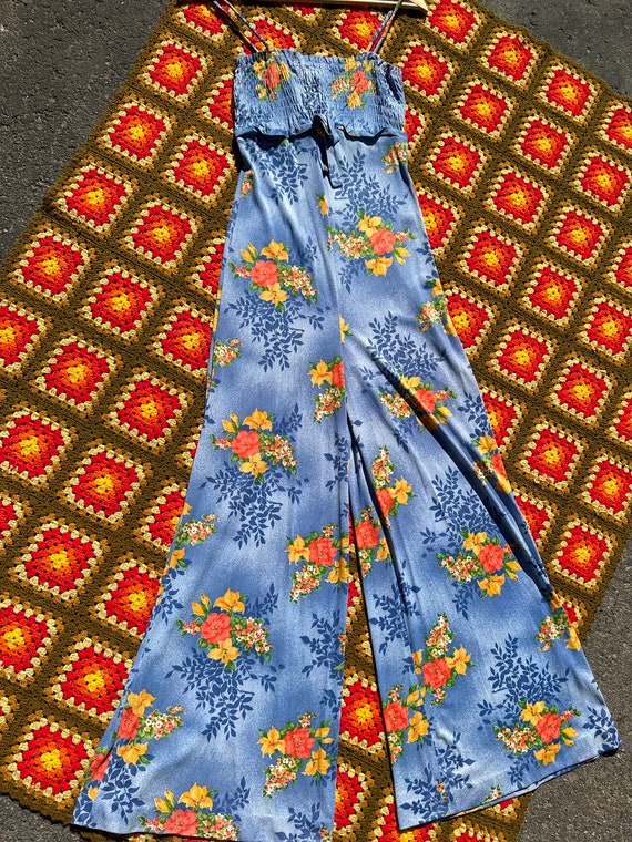 70s Vintage Floral Bell Bottom Jumpsuit