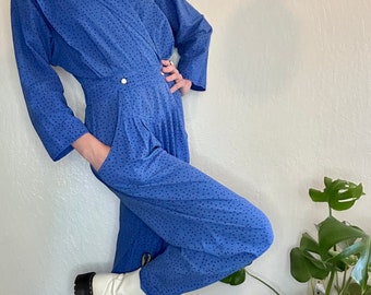 Vintage 80s bright blue cotton jumpsuit