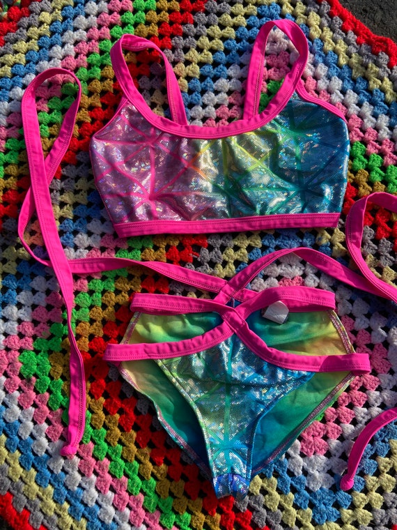 Vintage 90s Neon Glitter Club Bikini