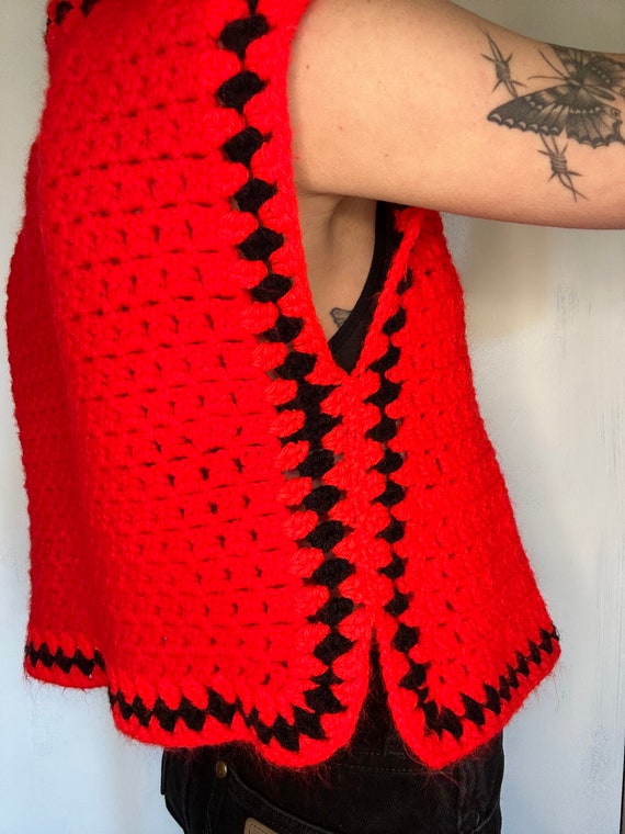 Vintage handmade afghan granny square vest - image 3