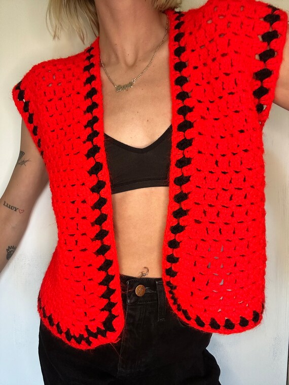 Vintage handmade afghan granny square vest - image 2