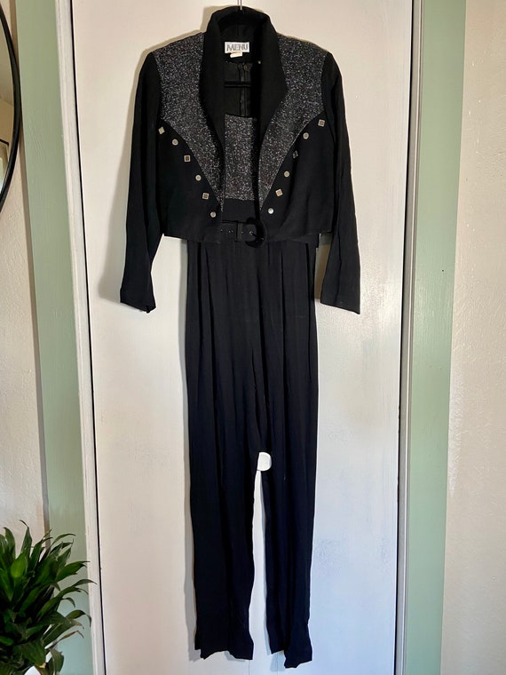 80s Vintage black and Silver glitter 2 Piece Suit… - image 2