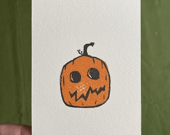 Whimsy Pumpkin Jack-o'-lantern Handmade Print 6x4