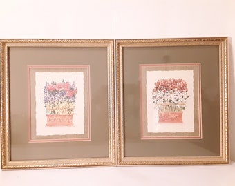 Paragon Picture Gallery Set Rose Topiary & Daisy Topiary Art Prints by C. Winterle Olson Gold and Taupe Frames