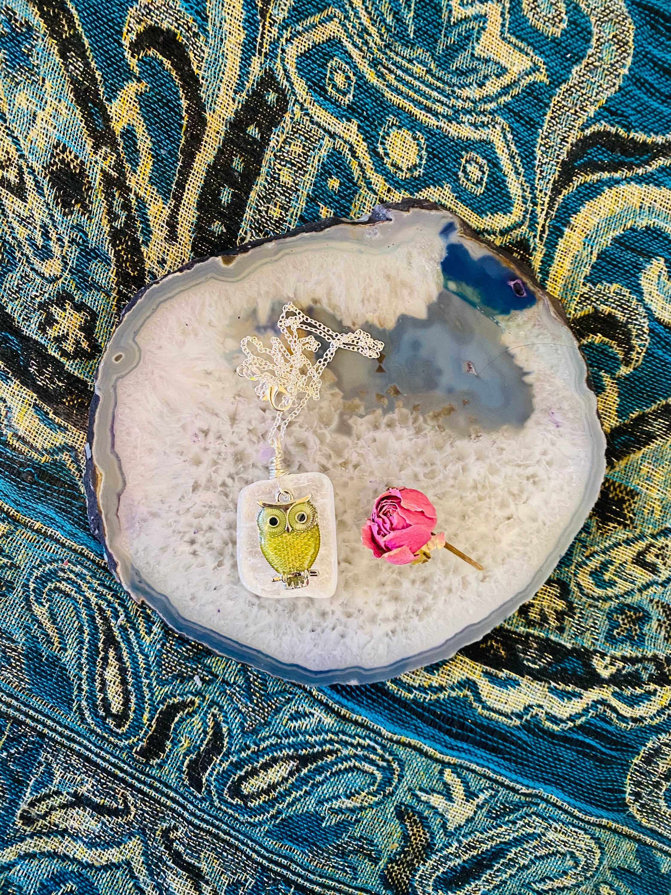Owl Selenite Necklace, Crystal Necklace, Wire wrapped Crystal, Boho Necklace, Metaphysical Gifts, Bi