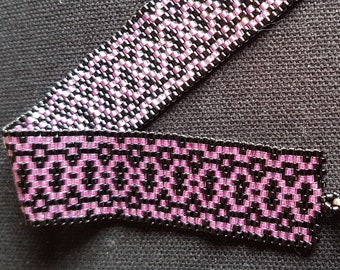 Magenta & Black Peyote Stitch Bracelet