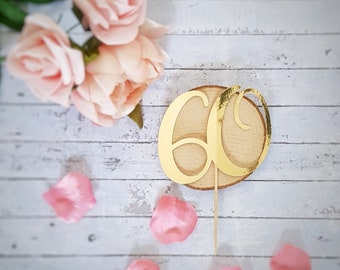 Happy 60th Birthday - Cake Topper - Sixty - Sixtieth - 60th Cake Topper - Gold