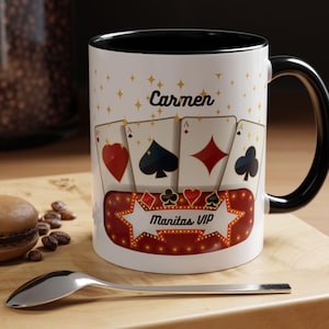 Taza de café con naipes personalizada, regalo para jugadores, taza de juego de póquer, regalo de cumpleaños único, diseño divertido personalizado, regalo para papá, mamá, él