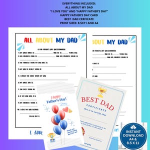 All About My Dad - Father&#39;s Day Printable PDF | Instant Download | Custom Father&#39;s Day Gift | Kids Interview Questionnaire