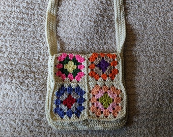Cream granny square crochet bag handmade
